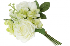 DY7-392 Декоративний букет троянд та гортензії, 25см, колір - білий