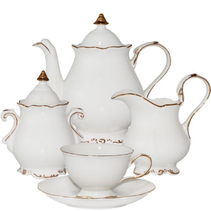 1780 Сервиз чайный 15пр. Снежная королева (белый с золотом) (чашка-250мл, блюдце-16,5см)