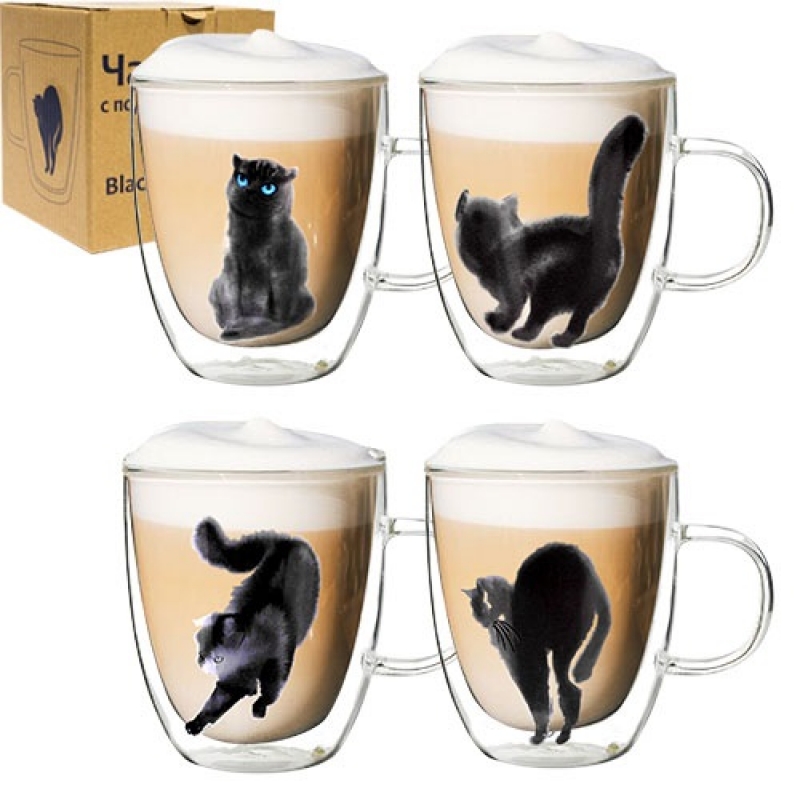 201-21 Чашка з подвійною стінкою 400мл Black cat