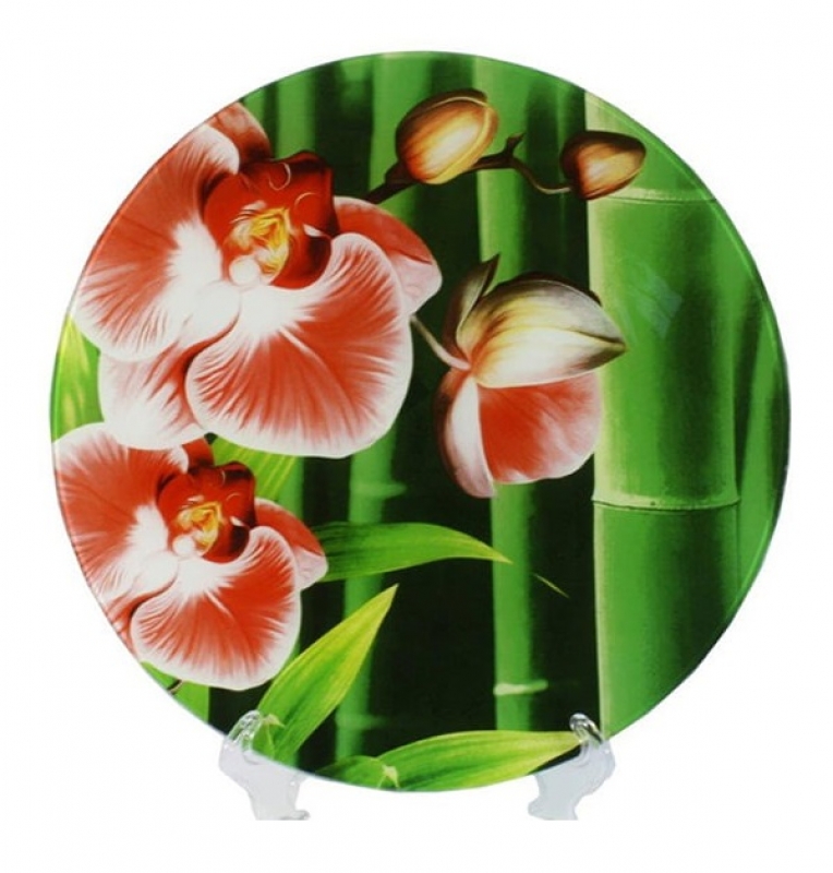 S3000T/M2/Q 067  Фруктовница 2х-ярусная стекло круглая 8/10  Орхидея бамбук (шт.)