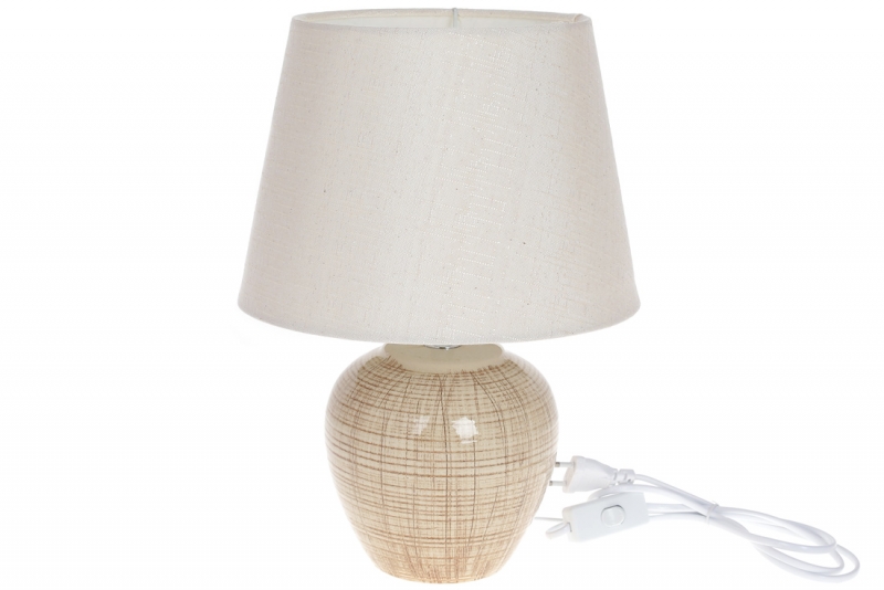 225-420 Лампа настольная с керамическим основанием и тканевым абажуром, цвет - оливковый глянец