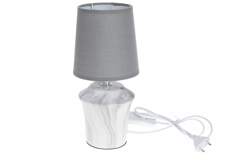 225-423 Лампа настольная с керамическим основанием и тканевым абажуром, цвет - светло-серый мрамор