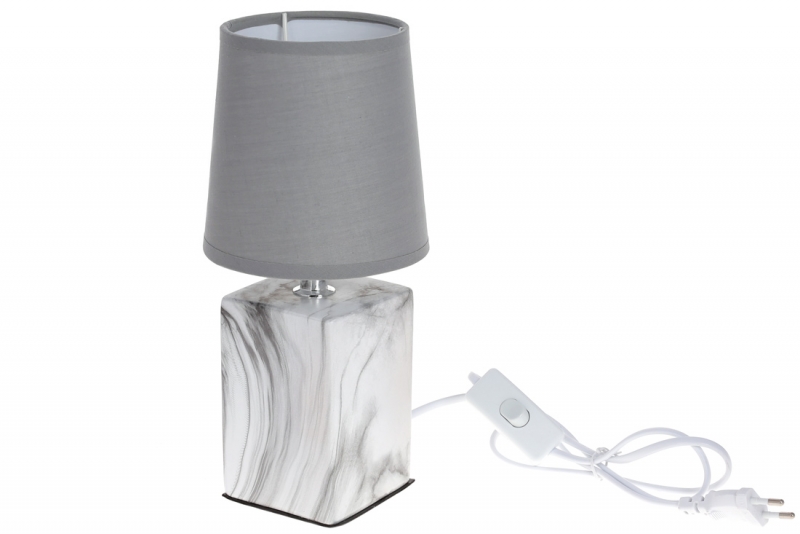 225-424 Лампа настольная с керамическим основанием и тканевым абажуром, цвет - светло-серый мрамор