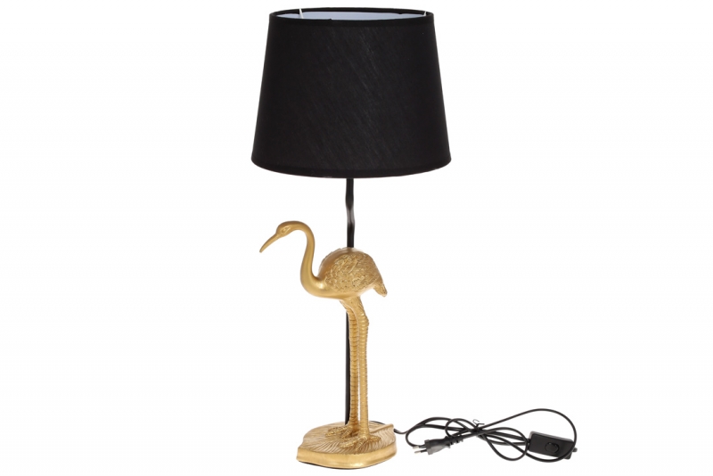 232-707 Лампа настольная 59см с декоративным основанием Аист и тканевым абажуром, цвет - черный с золотом