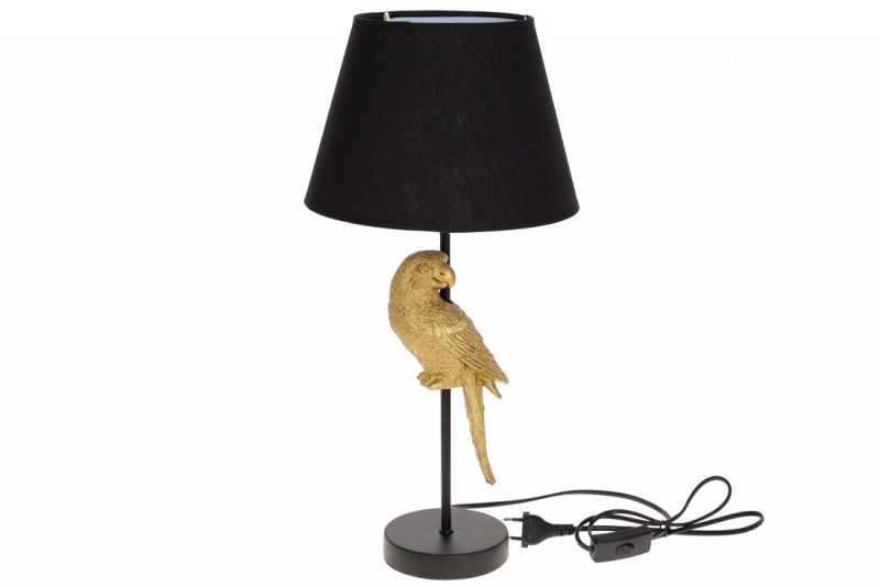 232-708 Лампа настільна 51см з декором Папуга і тканинним абажуром, колір - чорний з золотом