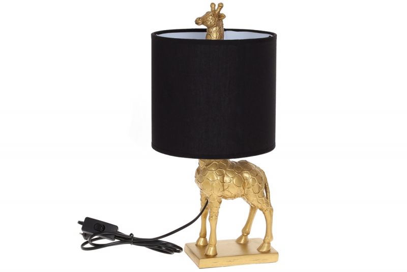 232-710 Лампа настольная 42см с декоративным основанием Жираф и тканевым абажуром, цвет - черный с золотом