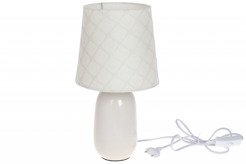 242-172 Лампа настольная 34см с фарфоровым основанием и тканевым абажуром, цвет - белый