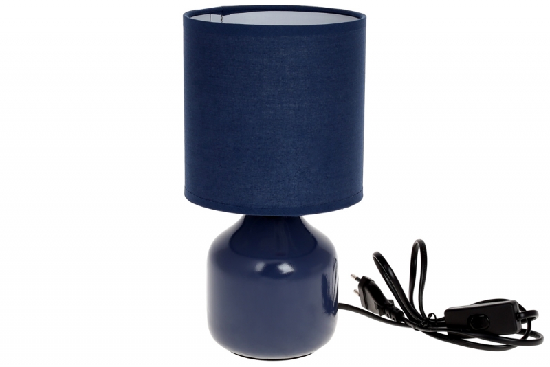 242-175 Лампа настільна 26см з порцеляновим підставою і тканинним абажуром, колір - синій