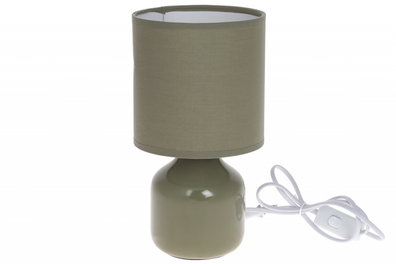 242-177 Лампа настольная 26см с фарфоровым основанием и тканевым абажуром, цвет - оливковый
