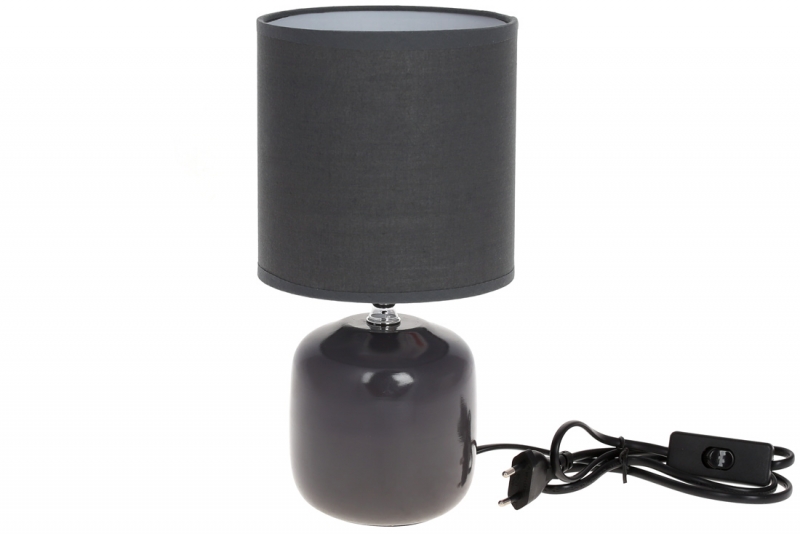242-183 Лампа настольная 27см с фарфоровым основанием и тканевым абажуром, цвет - серый