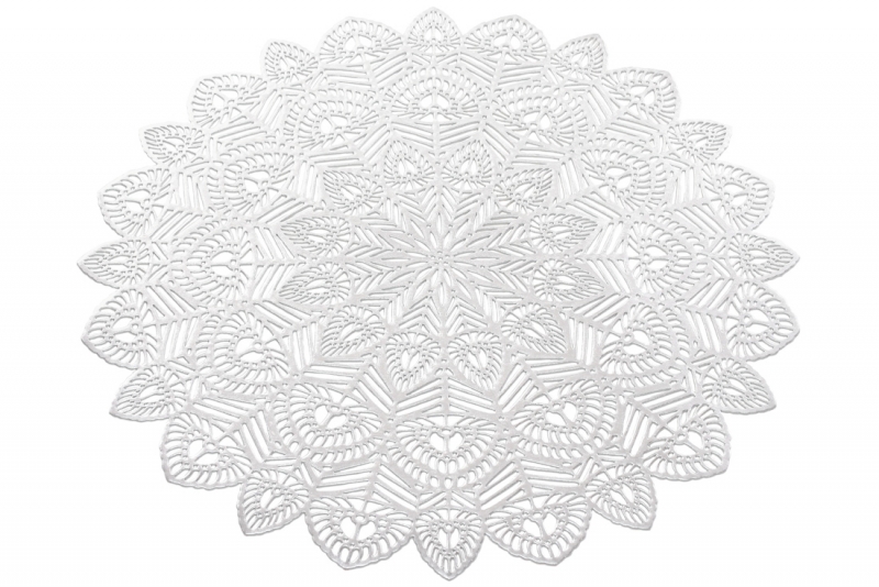 444-117 Серветка під тарілку фігурна Хризантема, 38см, колір - срібло