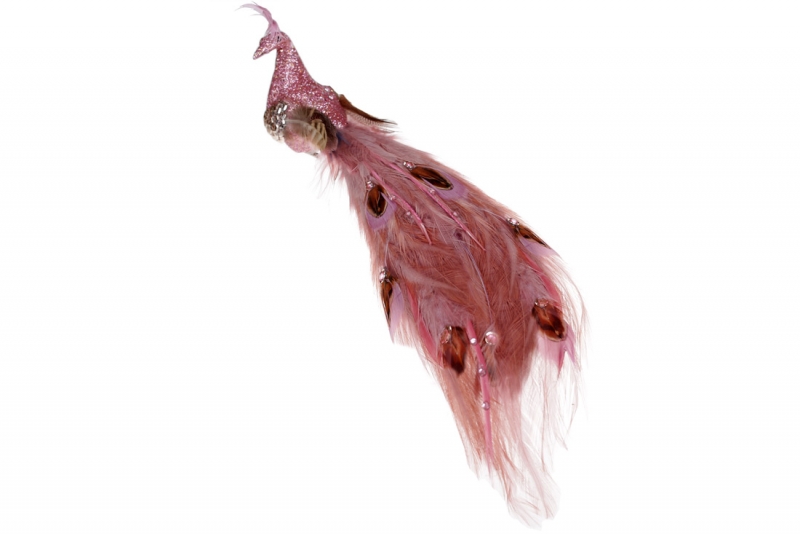499-050 Декоративний Павич на кліпсі 27см, колір - темно-рожевий