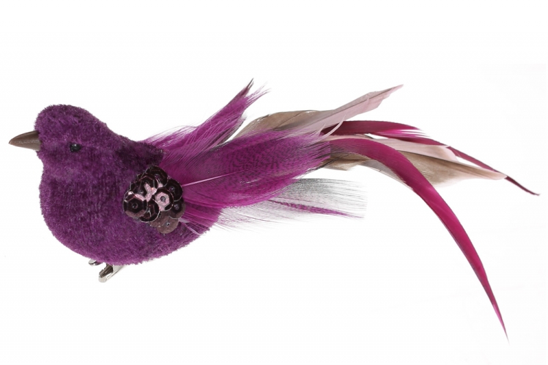 499-075 Декоративна птиця на кліпсі 17см, колір - пурпурний