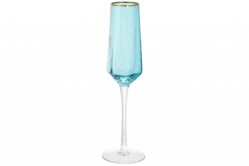 579-230 Бокал для шампанского c золотым кантом Monaco, 200мл, цвет - ледяной голубой/4