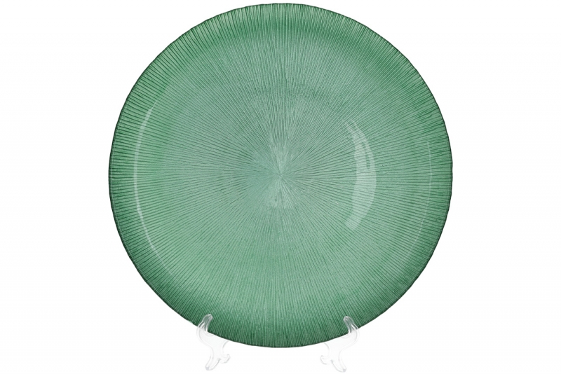 587-005 Сервировочная тарілка скляна, колір - смарагдовий, 33см