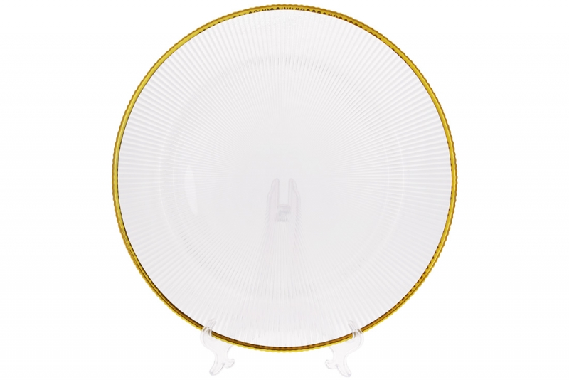 587-041 Сервировочная тарелка стеклянная, цвет - прозрачный с золотым кантом, 33см