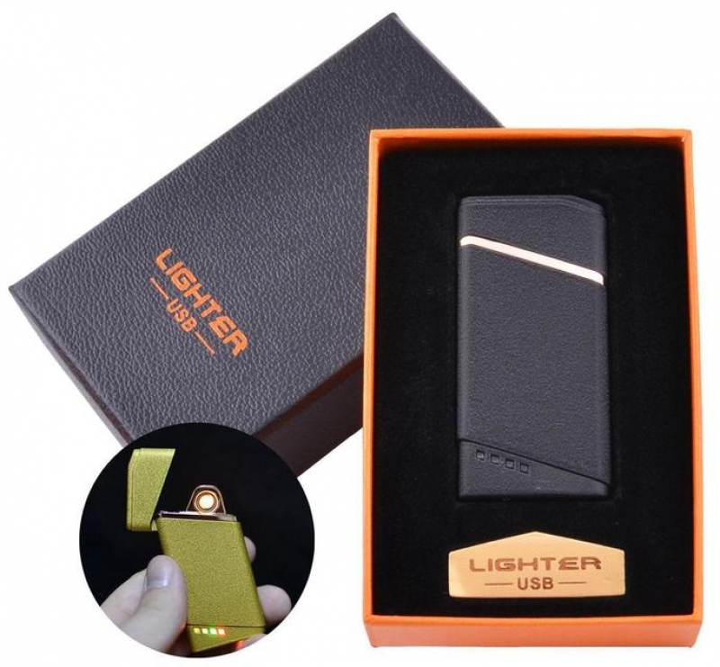HL-18 USB зажигалка в подарочной упаковке (Спираль накаливания) Black