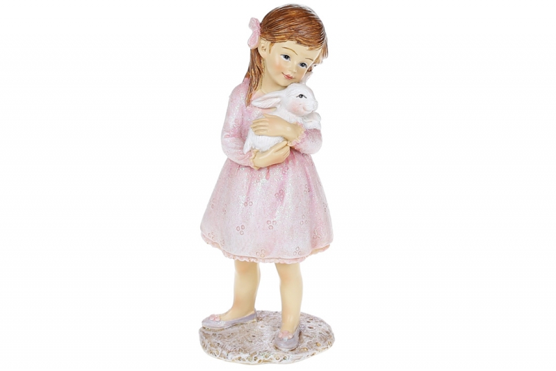 707-099 Декоративна статуетка Дівчинка з кроленям, 14.5см, колір - рожевий/4