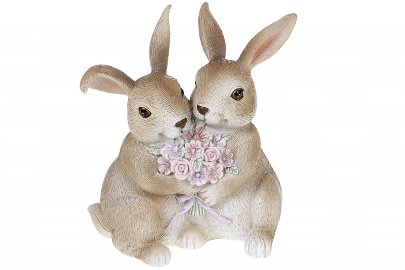 707-159 Декоративна статуетка Кролики з квітами 12.5см, колір - рожевий/2