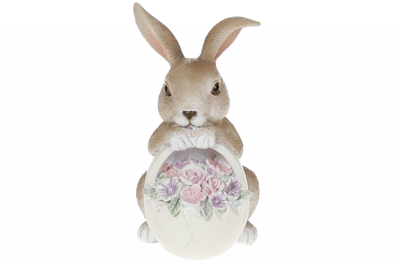 707-499 Декоративна фігурка Кролик з квітами, 12см, колір - рожевий / 4