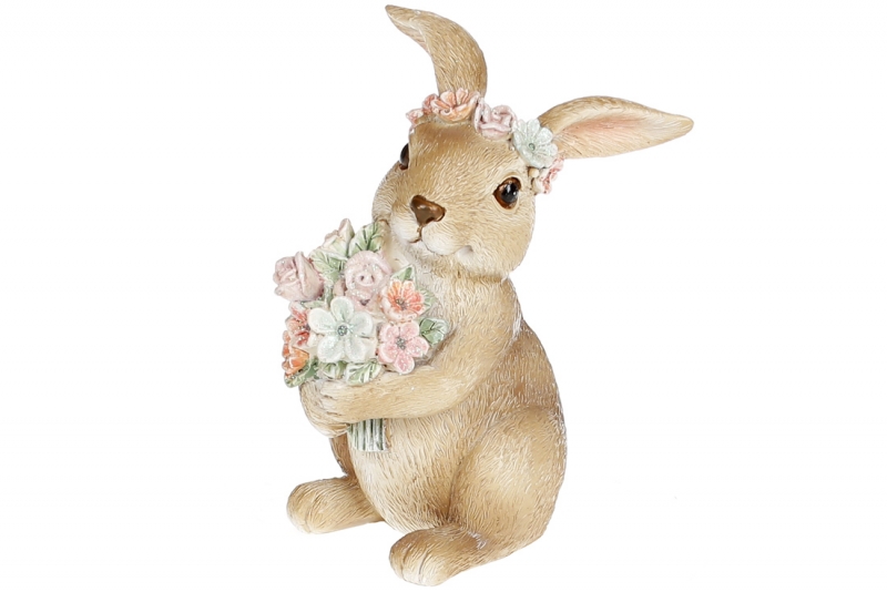 707-554 Декоративна фігурка Кролик з квітами, 11см, колір - рожевий / 4