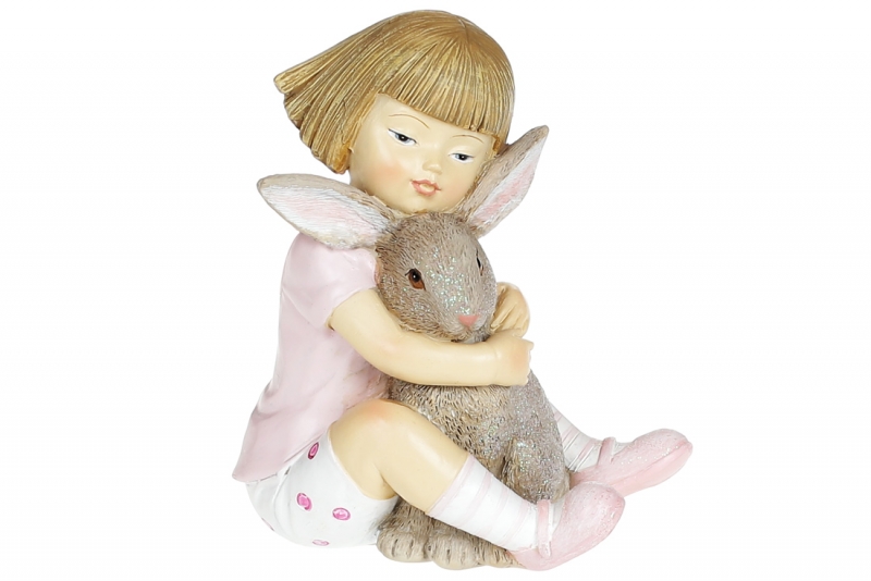 707-573 Декоративна фігурка Дівчинка з кроленям, 10.5см, колір - рожевий / 4