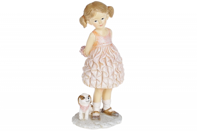707-574 Декоративная статуэтка Девочка со щенком, 15см, цвет - белый