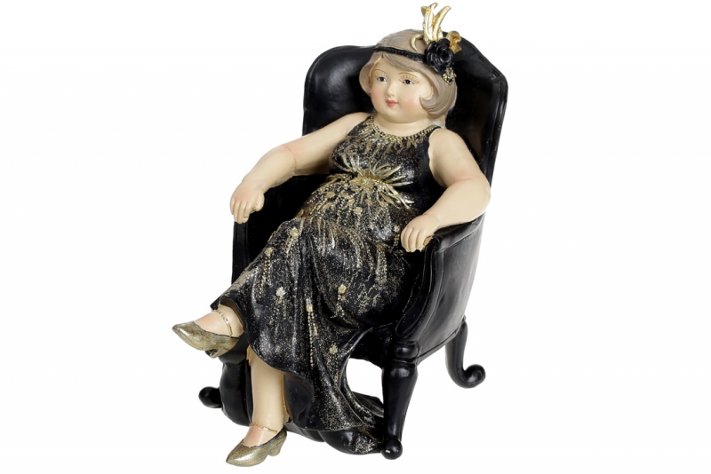 707-755 Декоративная статуэтка Дама в кресле, 17.5см, цвет - чёрный с золотом