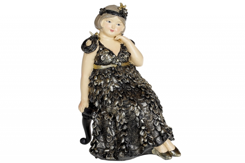 707-757 Декоративна статуетка Дама в мріях, 17.5см, колір - чорний з золотом