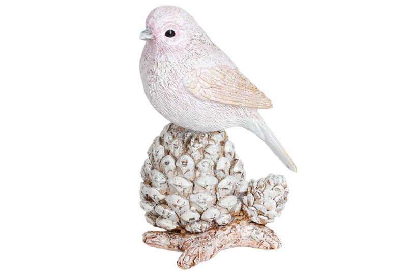 707-972 Декоративная фигурка Птичка на шишке, 13,5см, цвет - бежево-розовый