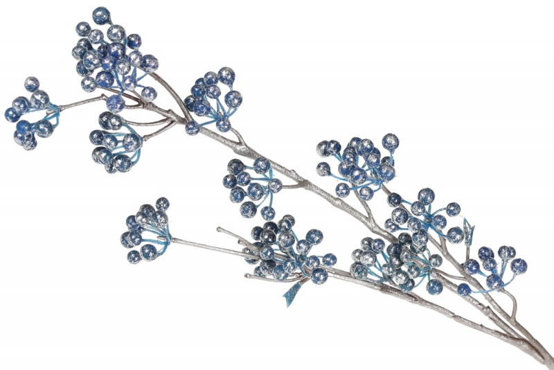 709-448 Декоративная ветвь с ягодами, 75см, цвет - синий с блеском