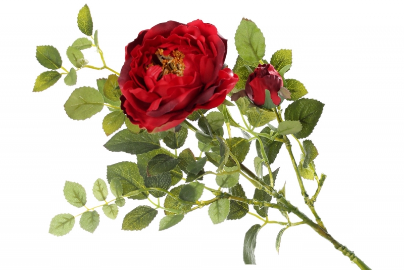 709-494 Декоративна квітка Роза з бутоном, 37см, колір - червоний
