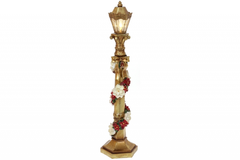 837-179 Декоративный Фонарь в цветах с LED подсветкой на батарейках (2хААА), 48см, цвет - золото