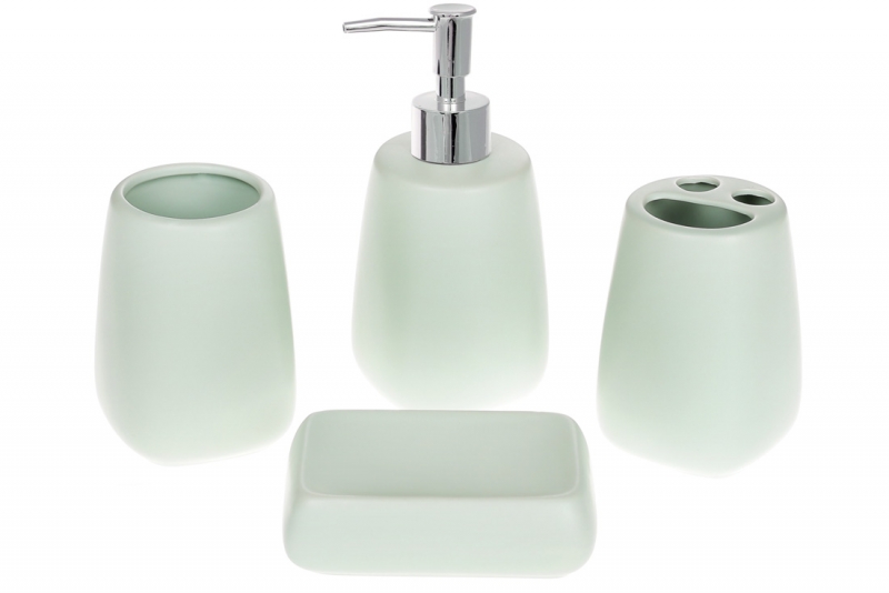 851-259 Набор для ванной Пастель: дозатор, подставка для зубных щеток, стакан, мыльница, цвет - мятный