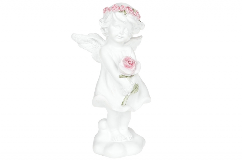 887-120 Декоративная фигурка Ангелочек с розой, 13см