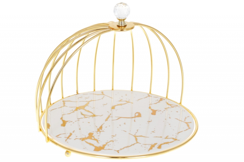 954-518 Фарфоровая подставка в форме клетки для птицы Мраморная Роскошь, 27см, цвет - белый мрамор
