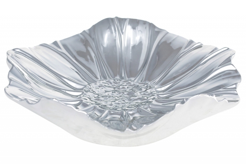 972-100 Декоративна керамічна тарілка Квітка, 21.5см, колір - срібло (шт.)