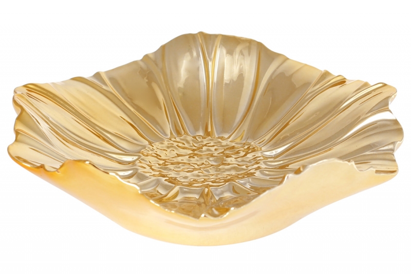 972-101 Декоративна керамічна тарілка Квітка, 21.5см, колір - золото (шт.)