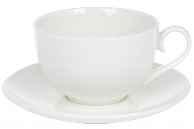 988-277 Чайна пара: чашка фарфорова 310мл з блюдцем, колір - білий