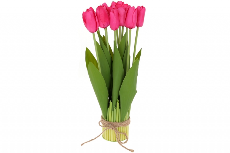 DY7-344 Декоративний букет Тюльпанів, 37см, колір - яскравий рожевий 