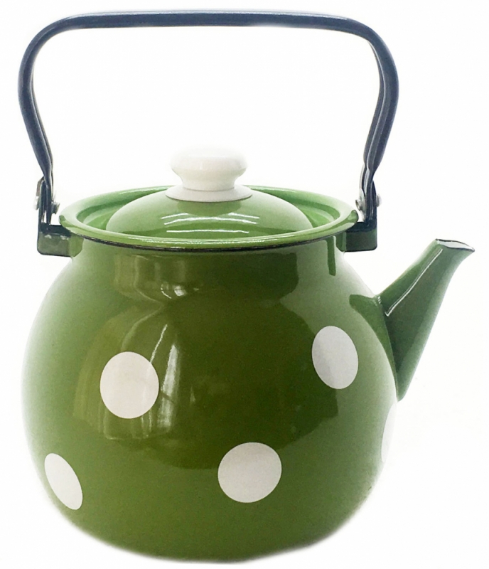 Чайник с крышкой 3,5 л. 27130/4 зеленый в белый горох (Н) (шт.)