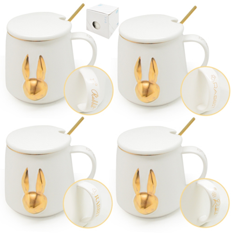 88516 Чашка с крышкой и ложкой Golden rabbit 400мл R88516