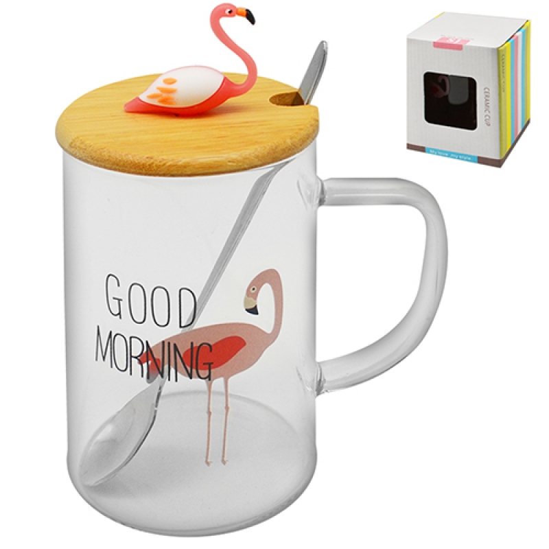 85634 Чашка з кришкою і ложкою Flamingo glass 450мл R85634 