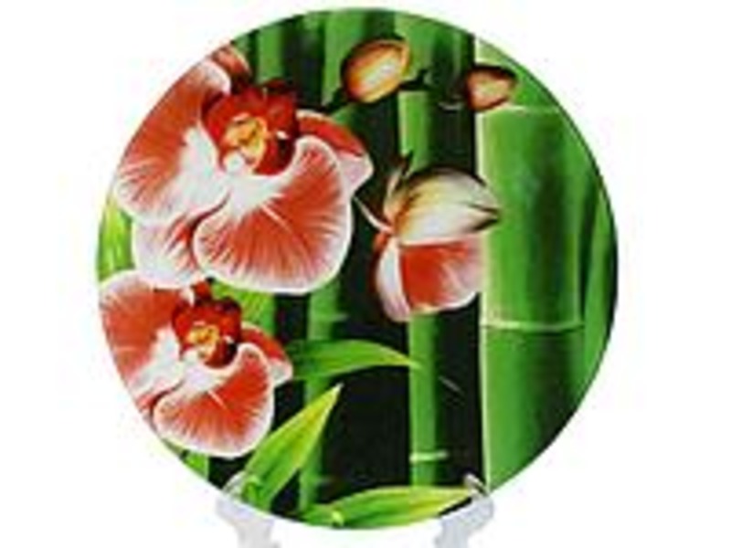 S3012/ Q067  Блюдо стекло круглое  d.30 Орхидея - бамбук (шт.)