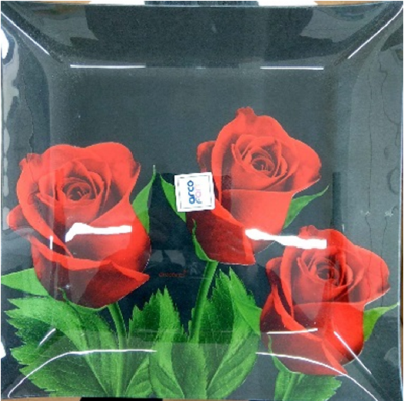 522 Arcofam квадрат Набір тарілок 7пр. Букет троянд на чорному тлі