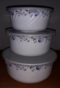 JLG075 / S Набір 3-пр салатників(14 х16 х19) з кришкою склокераміка Синя квітка