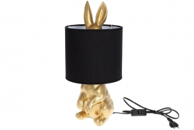 232-705 Лампа настольная 43см с декоративным основанием Кролик и тканевым абажуром, цвет - черный с золотом