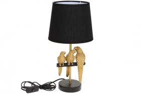 232-721 Лампа настольная 39см с декором Попугаи и тканевым абажуром, цвет - черный с золотом