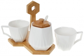 289-355 Кофейный фарфоровый набор: 2 чашки 170мл и сахарница 330мл на бамбуковой подставке Naturel