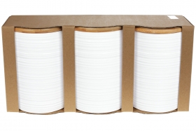 304-903 Набор (3шт) керамических банок 650мл с бамбуковыми крышками с объемным рисунком Линии, цвет - белый